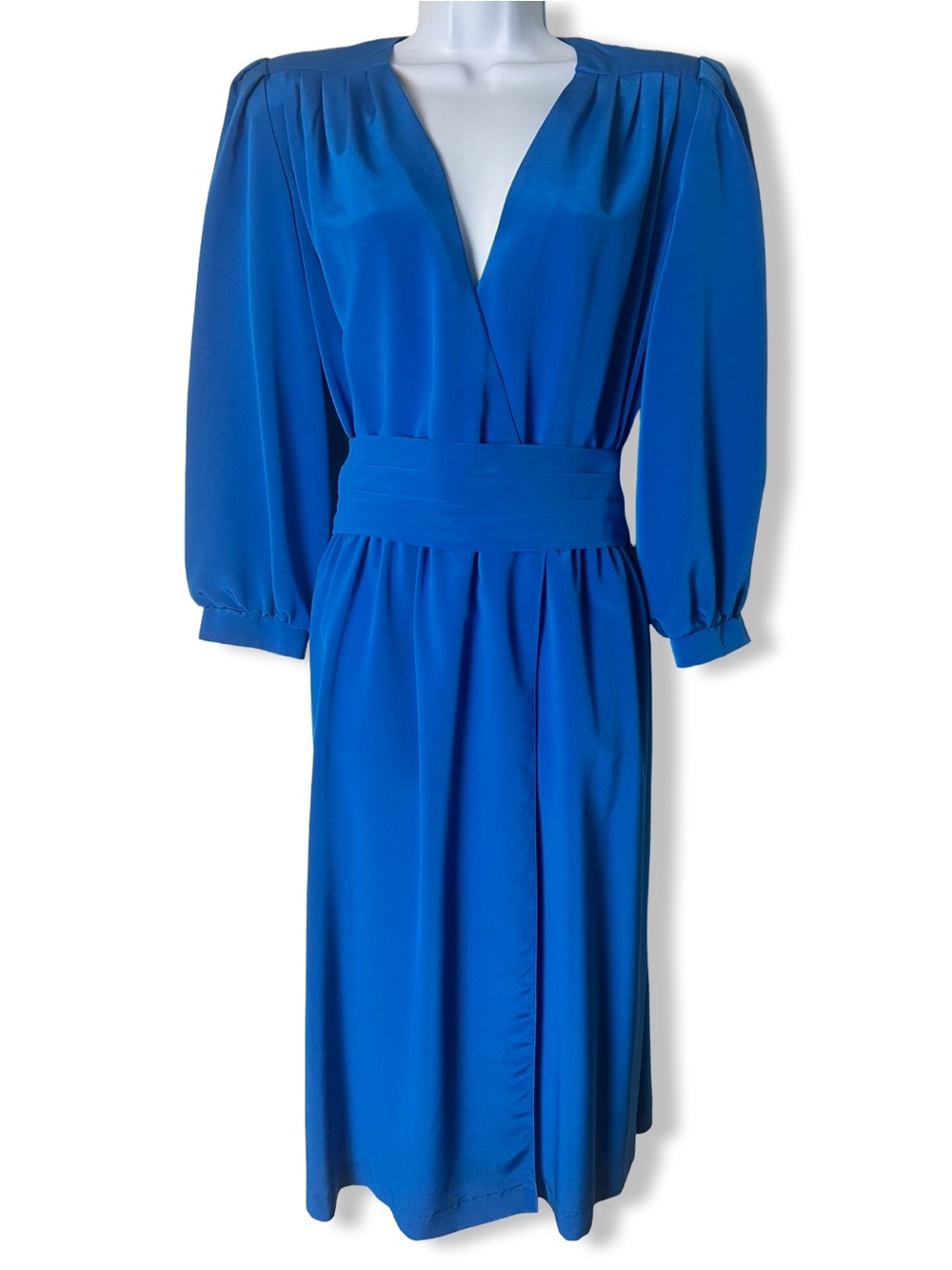 Candi Jones Of California Vintage Women’s Blue Wrap Dress Puffed Sleeves‎ Sz. M